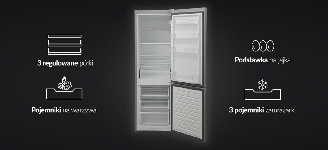Lodowka FINLUX FR-FB278-1MI1S 170cm Srebrna potrzeby Dwie regulowane polki i trzy praktyczne szuflady