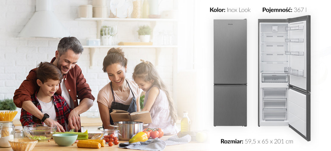 Lodowka FINLUX FR-FB383XFEI0XL No frost 201cm Inox swiezosc transparentna szuflada z regulacja wilgotnosci