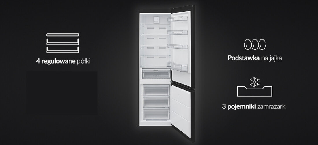 Lodowka FINLUX FR-FB383XFEI0XL No frost 201cm Inox bezpieczne stabilne przechowywanie