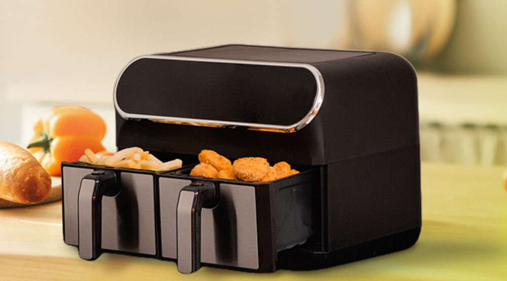 Frytkownica beztłuszczowa G3FERRARI Friggisano Duo Czarny Air Fryer z podwójnym koszem funkcja SHAKE