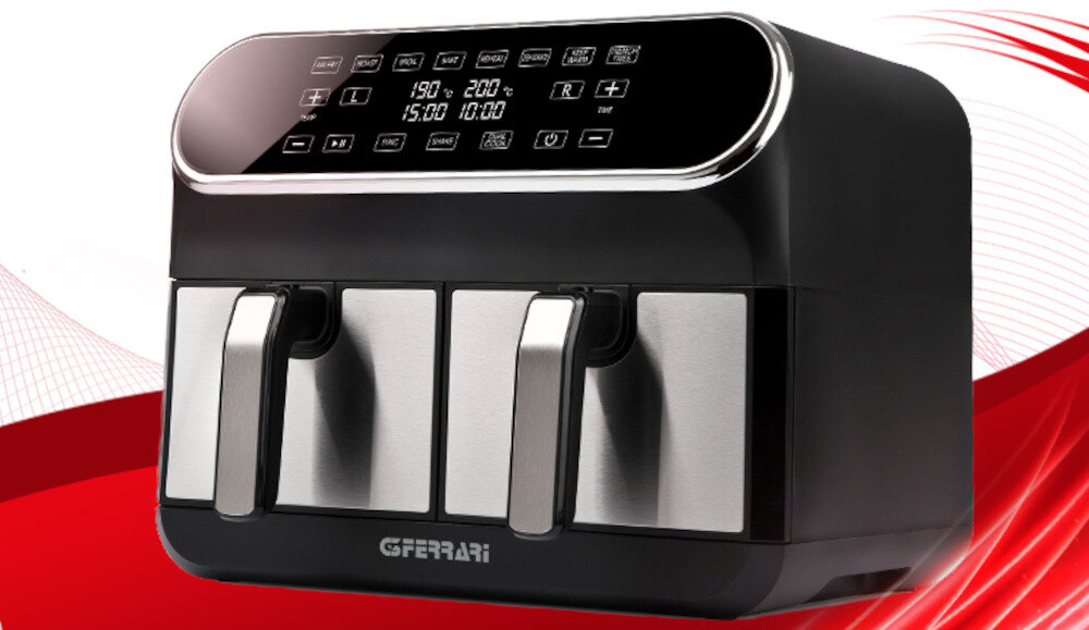 Frytkownica beztłuszczowa G3FERRARI Friggisano Duo Czarny Air Fryer z podwójnym koszem funkcja podwojne gotowanie waga