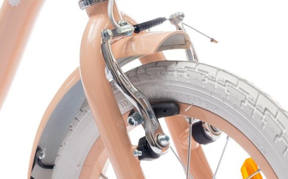 Rower dziecięcy SUN BABY Flower 14 cali dla dziewczynki Morelowy hamulce przedni hamulec typu V-Break tylny torpedo marki SBB niezawodne lekkie szybki czas reakcji maluch bezpiecznie się zatrzyma