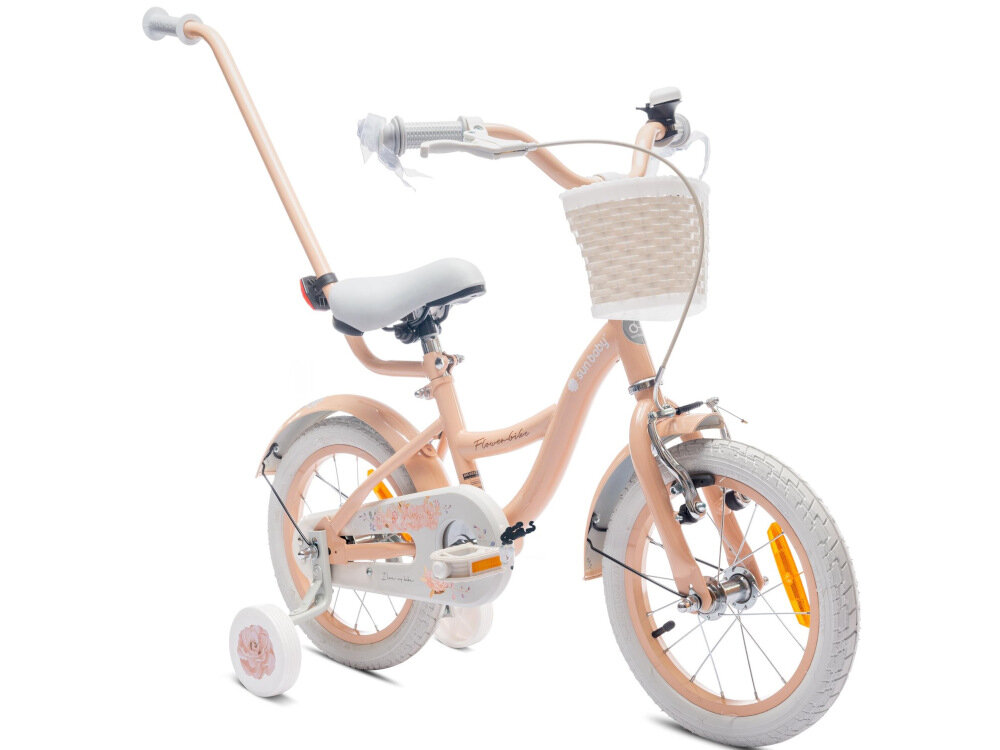 Rower dziecięcy SUN BABY Flower 16 cali dla dziewczynki Morelowy morelowy lakier solidna konstrukcja nowoczesne wzornictwo dla dziewczynek w wieku od 4 do 6 lat efektywna nauka jazdy szlifowanie umiejętności jazdy na rowerze