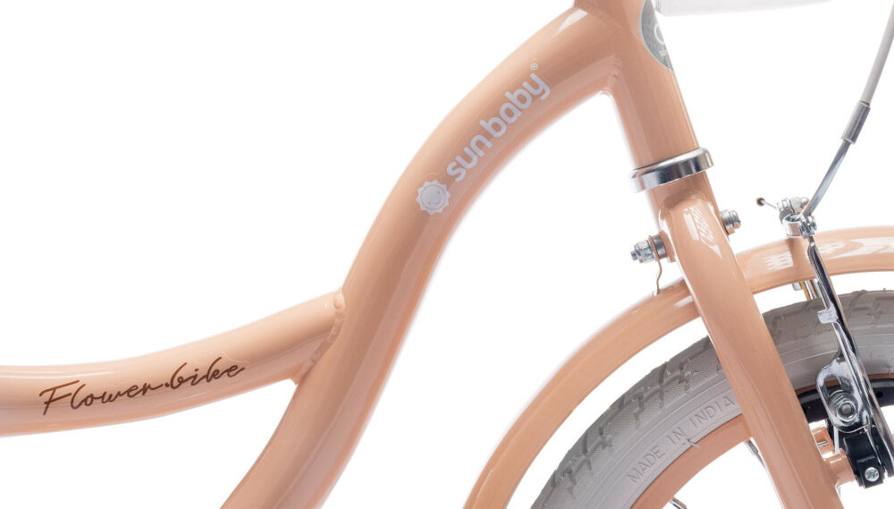 Rower dziecięcy SUN BABY Flower 16 cali dla dziewczynki Morelowy odpowiednio wyselekcjonowane materiały rama 9,5-calowa stalowa ponadprzeciętna odporność na uszkodzenia mechaniczne i działanie czynników zewnętrznych wybór rozmiaru ramy wzrost mierzony w zrelaksowanej pozycji typ roweru kalkulator rozmiaru ramy dla dzieci o wzroście 105-115 cm
