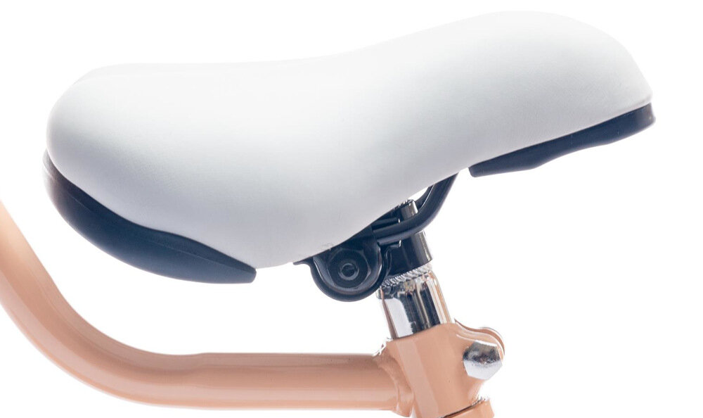 Rower dziecięcy SUN BABY Flower 16 cali dla dziewczynki Morelowy bezpieczna satysfakcjonująca aktywność siodełko wygodne w białym kolorze możliwość regulacji w zakresie od 52 do 62 cm