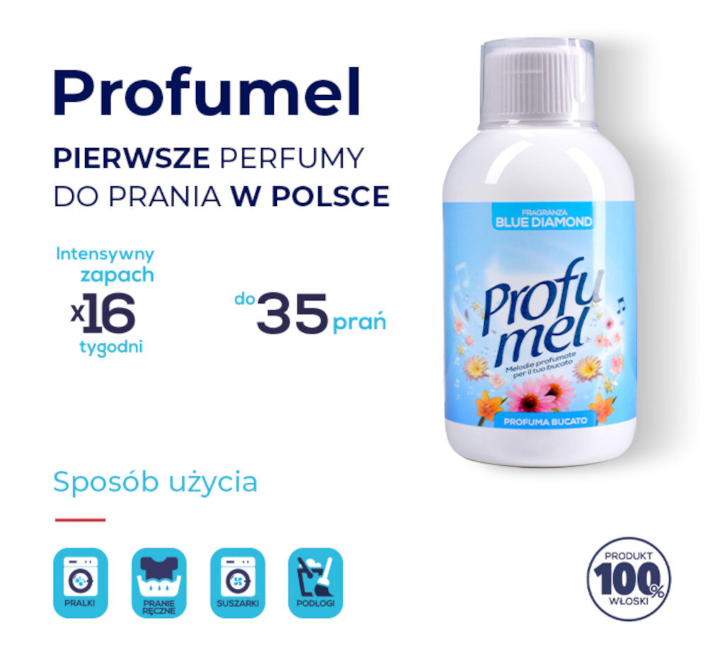 Perfumy do prania PROFUMEL Blue Diamond 250 ml Bardzo wydajny do 17 tygodni do 35 pran