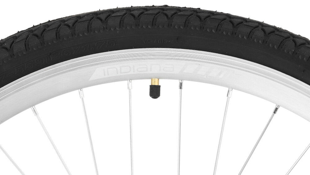 Rower trekkingowy INDIANA Trekker M21 28 cali męski Czarny koła duże 28-calowe osadzone na aluminiowych obręczach łatwiej pokonać przeszkody większy kontakt z podłożem szerokie opony dobra przyczepność regularne sprawdzanie ciśnienia powietrza wartość na bocznej części opony