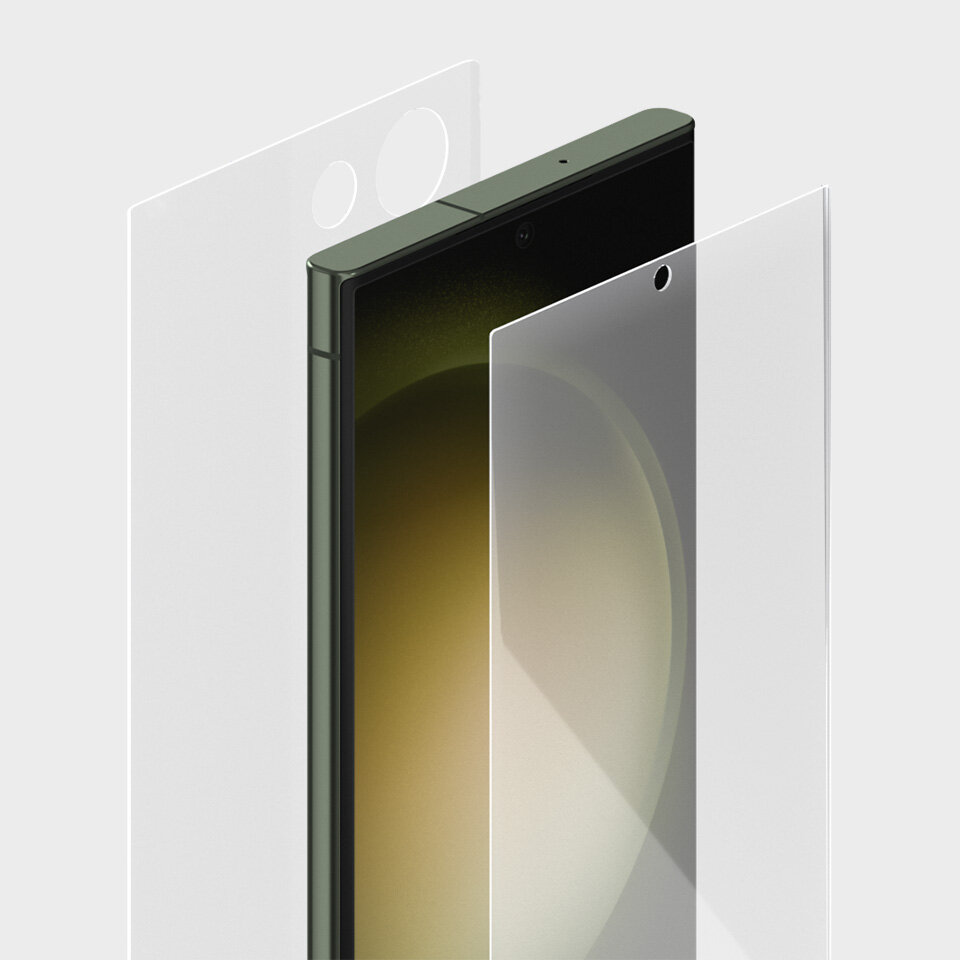 Zbliżenie na Galaxy S23 Ultra z zastosowanym niezwykle wytrzymałym szkłem