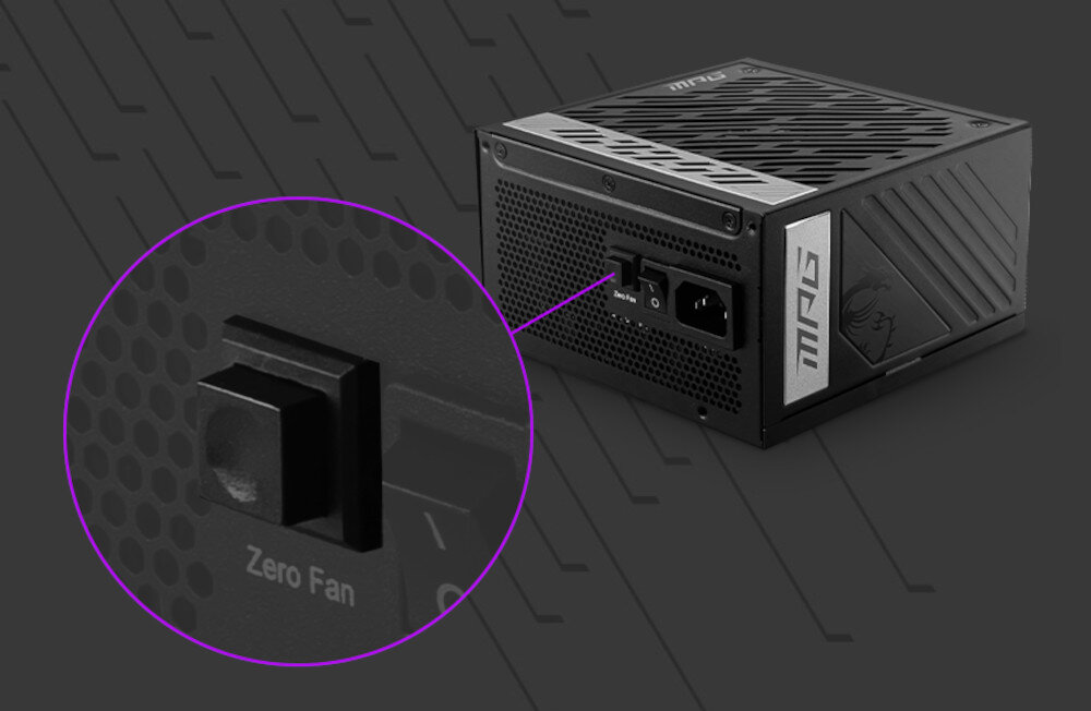 Zasilacz MSI MPG A1000G PCIE5 1000W 80 Plus Gold wentylator głośność temperatura chłodzenie