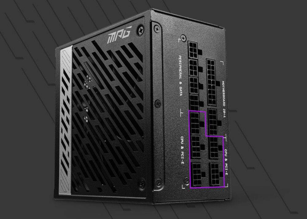 Zasilacz MSI MPG A1000G PCIE5 1000W 80 Plus Gold podłączenie kable modularny