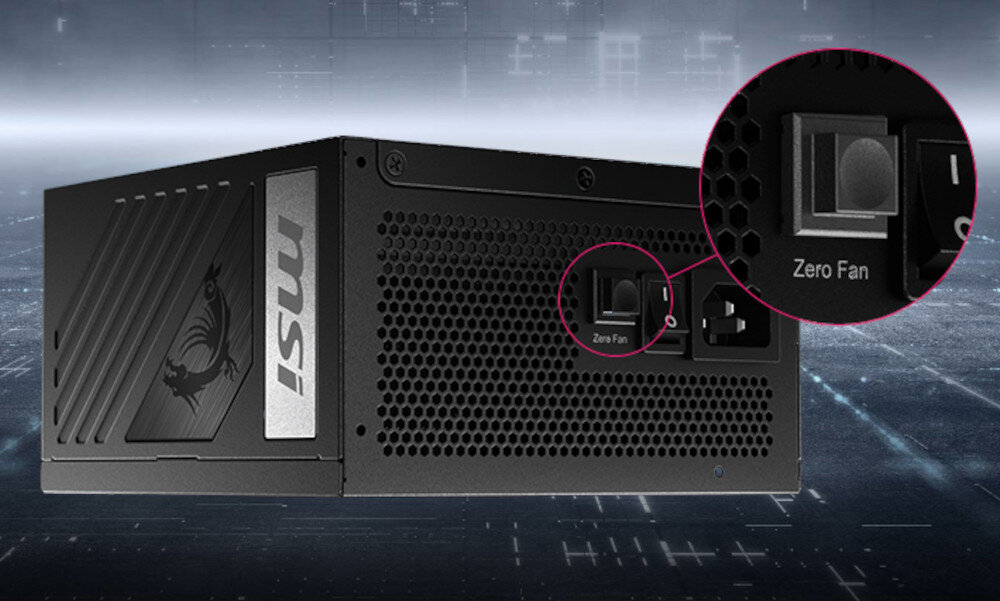 Zasilacz MSI MPG A850G PCIE5 850W 80 Plus Gold wentylator głośność temperatura