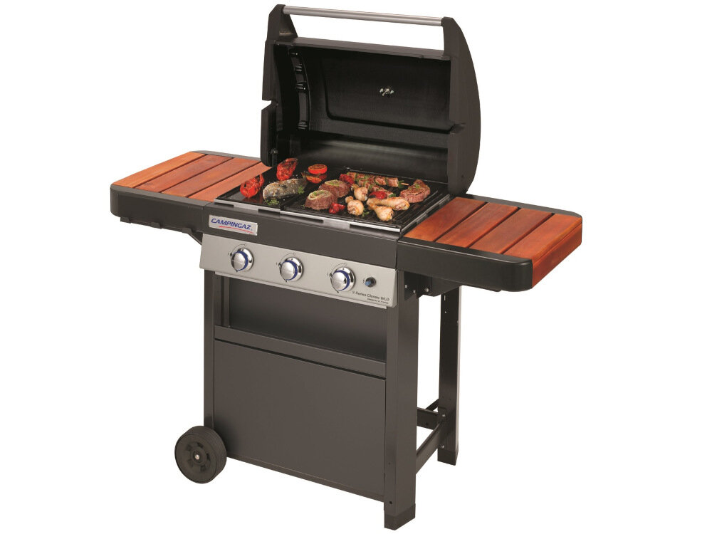 Grill gazowy CAMPINGAZ Classic WLD Seria 3 nowoczesny grill z drewnianym wykończeniem emaliowany stalowy ruszt płyta z tłoczonej stali solidna konstrukcja