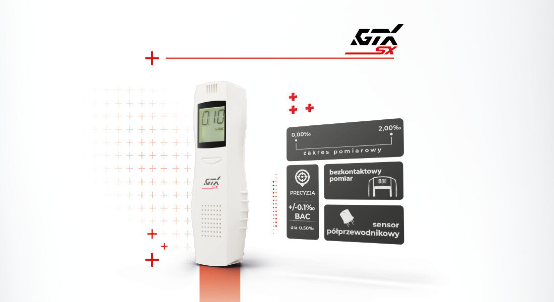 Alkomat GTX SX Intuicyjna obsługa sygnał dźwiękowy dokładność wyświetlacz ekran