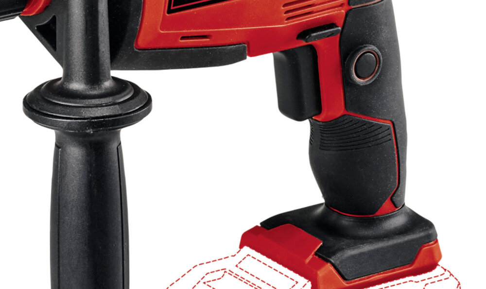 Wiertarka udarowa EINHELL TC-ID 18 LI Solo solidny uchwyt kompaktowa konstrukcja do użytkowania w warunkach domowych w profesjonalnych i przemysłowych warsztatach ergonomiczna rękojeść główna rękojeść dodatkowa okładzina antypoślizgowa