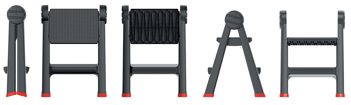 Podest roboczy 2 stopniowy KISTENBERG Titan Ladder KLD4565, równowaga, powierzchnia, bezpieczeństwo, praca, Składany stopień roboczy – widok z wielu stron