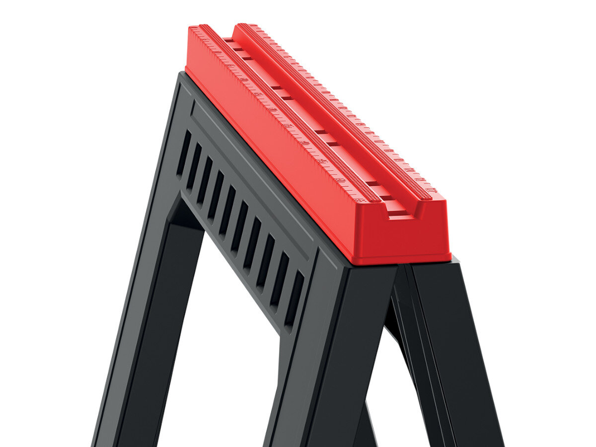 Kobyłka KISTENBERG Titan Stand KTIS8060, precyzja, funkcjonalność, pomiar, dokładność, Czerwony uchwyt z prowadnicą na szczycie kozła