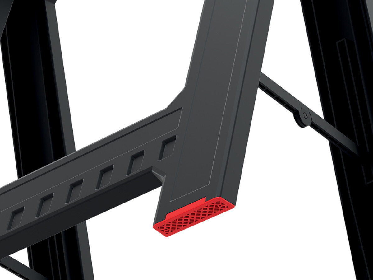 Kobyłka KISTENBERG Titan Stand KTIS8060, uniwersalność, efektywność, narzędzie, ergonomia, Detal antypoślizgowej, czerwonej stopki kozła