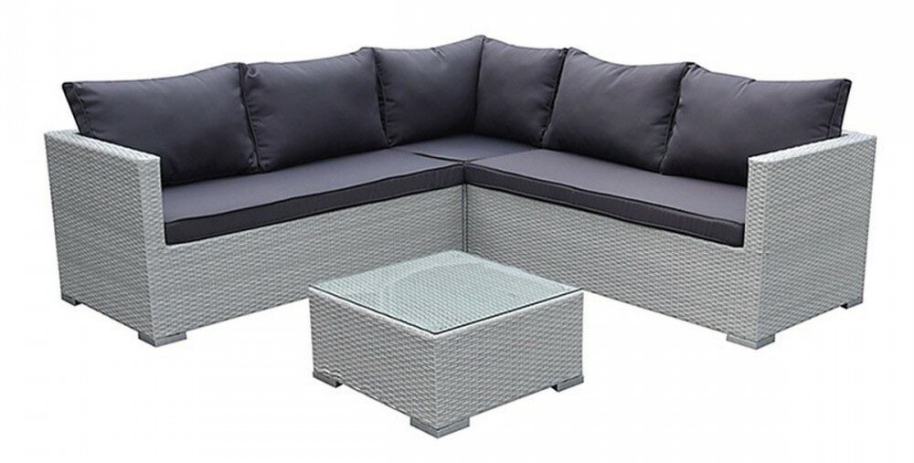 Zestaw mebli ogrodowych Fibi Szaro-beżowy ekskluzywny zestaw narożnik stolik