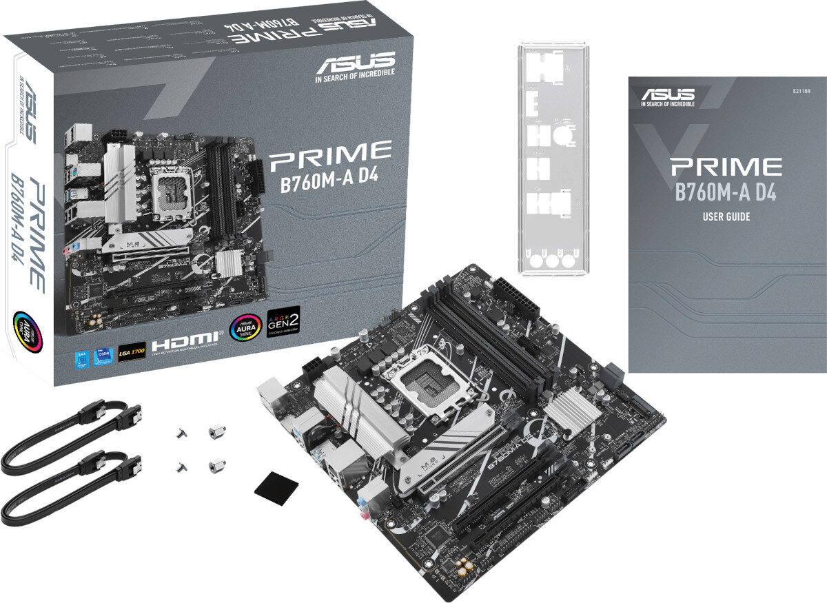 Płyta główna ASUS Prime B760M-A D4 opakowanie akcesoria zestaw
