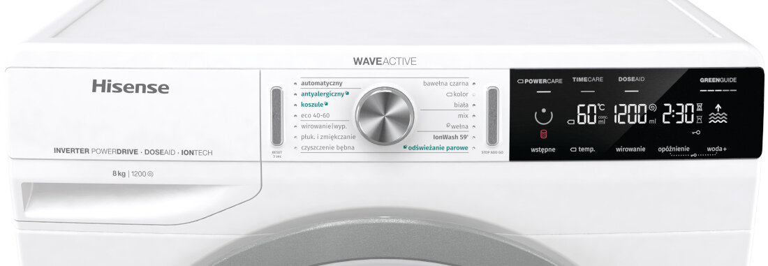 Pralka HISENSE MHW820ION 8kg 1200 obr automatyczne programy AutoWash funkcja DoseAid duzy czytelny wyswietlacz