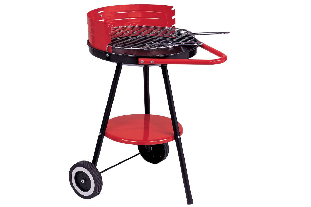 Grill ogrodowy węglowy ACTIVA 19771 Okrągły, na kółkach, Grill, tradycja, smak, ogród, Czerwony grill węglowy na kółkach.