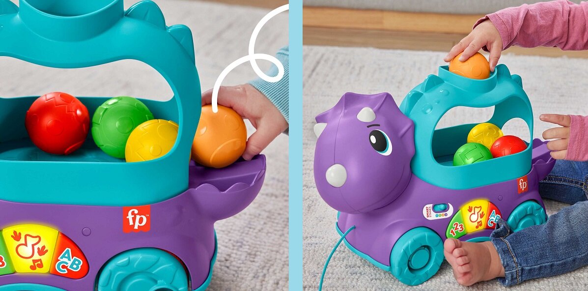 Zabawka FISHER PRICE Dinuś Podskakujące piłeczki HNR51 dinozaury zabawkowe dinozaury chłopcy dziewczynki urodziny prezent podarunek upominek zabawka edukacyjna zabawka interaktywna ucząca zabawka zabawka do tańca zabawka dj zabawka do ciągnięcia