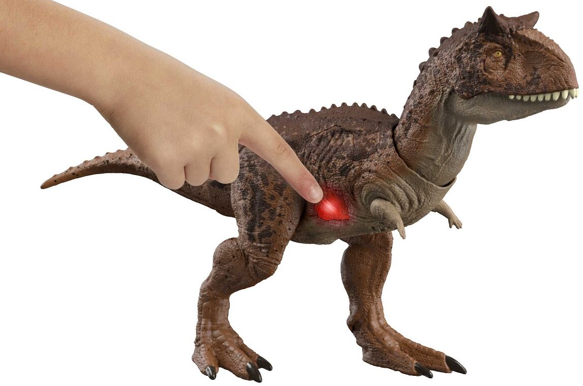 Figurka MATTEL Jurassic World Karnotaur Ślady po starciu HND19 dziecko w wieku 4 5 6 7 8 lat chłopiec dziewczynka urodziny święta Boże Narodzenie Gwiazdka Chanuka Wielkanoc zabawa w domu i na powietrzu prezent podarunek upominek jw jp park lost zaginiony świat dominion camp cretaceous obóz kredowy isla nublar sorna biosyn punkty zgięcia punkty ruchu film kolekcjonerska dla kolekcjonerów do kolekcjonowania do zbierania kilak obszarów zniszczeń ran ślady po starciu ciecia rozcięcia ślady pazurów potyczki starcia bitwy walki destrukcja zniszczenie karnotaur mattel