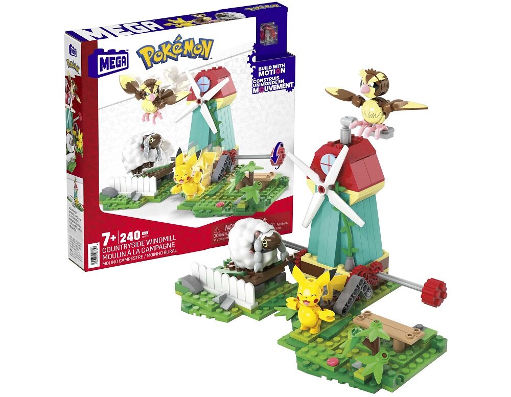 Klocki plastikowe MEGA Pokemon Wiejski wiatrak HKT21 mega mega bloks mega construx budowanie konstruowanie składanie konstrukcja zabawka konstrukcyjna zabawka do zbudowania zestaw konstruktorski zabawka konstruktorska zabawki konstruktorskie dla dzieci kolekcja Pokeballi Pikachu Bulbasaur Charmander Squirtle Eevee