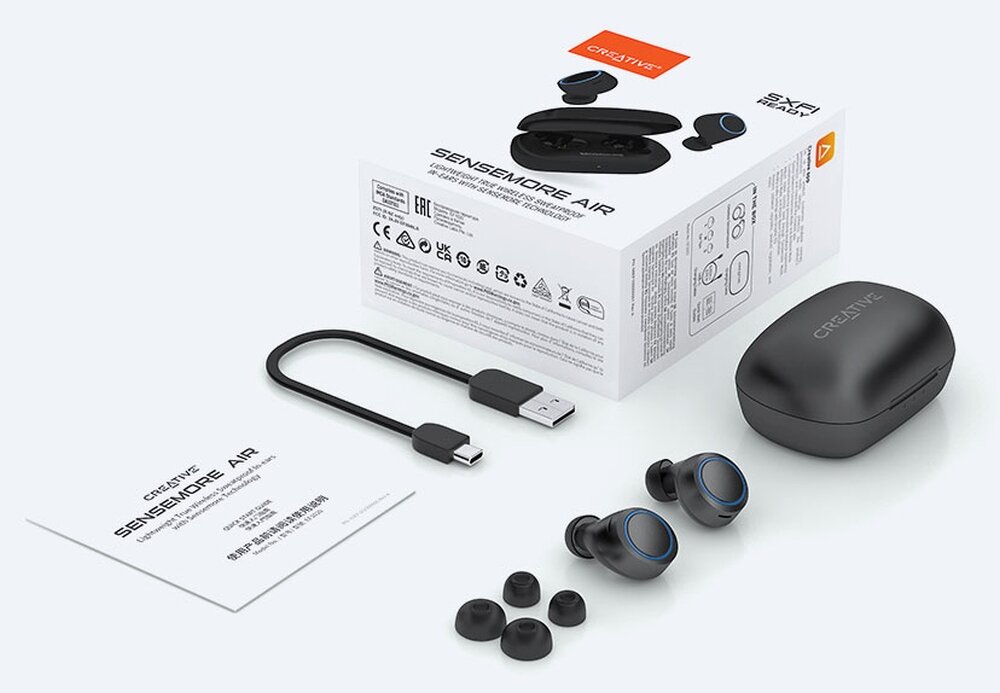 Słuchawki dokanałowe CREATIVE Sensemore Air design komfort lekkość dźwięk jakość wrażenia słuchowe ergonomia lekkość sport aktywność podróże czas pracy działanie akumulator