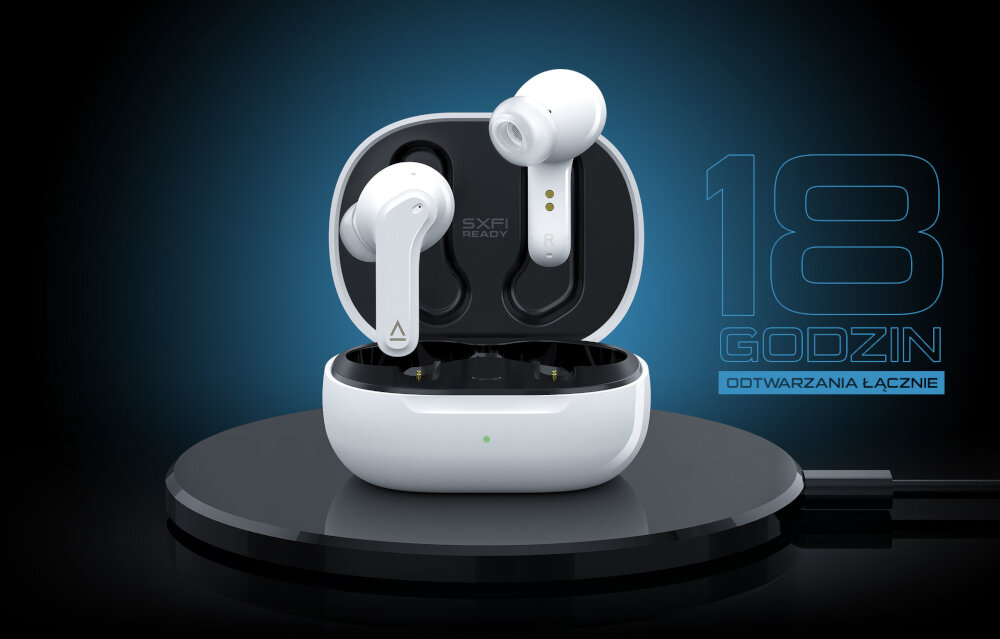 Słuchawki dokanałowe CREATIVE Zen Air lekkie bezprzewodowe tryby szumy redukcja torebki plecak kontrola szumów bluetooth tryb ambient mikrofon zewnętrzy waga lekkość zestaw sterowanie intuicja dotyk audio dopaoswanie super x-fi ready