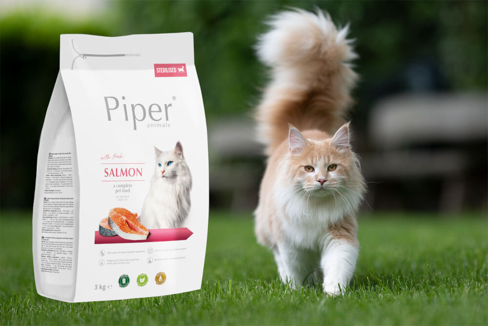 Karma dla kota PIPER Animals Sterilised Łosoś 3 kg naturalne składniki wielkość krokietów