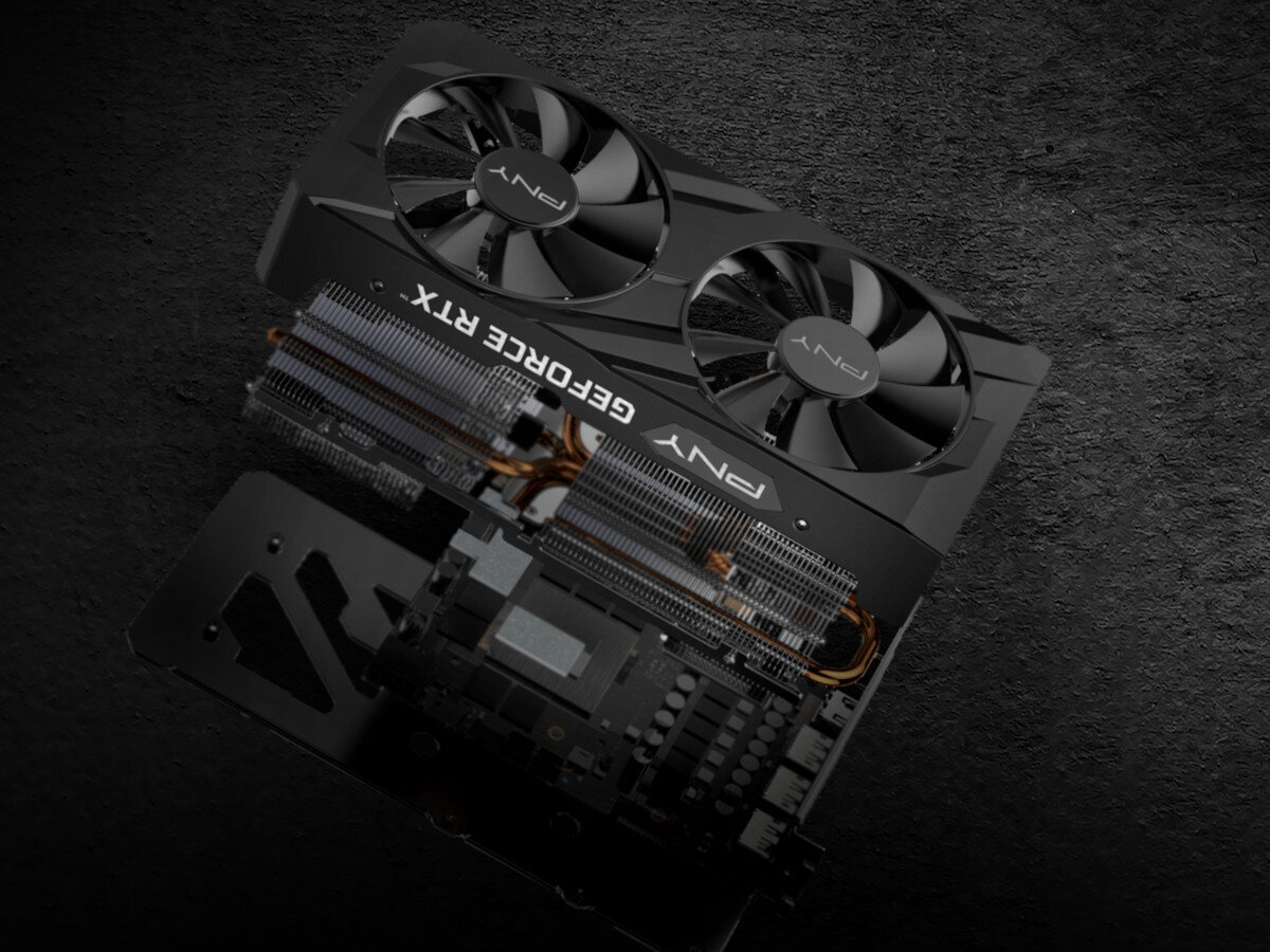 Karta graficzna PNY GeForce RTX 3050 Verto Dual Fan 8GB chłodzenie wentylator łopatki temperatura