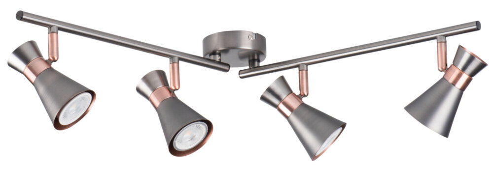 Lampa ścienno-sufitowa KANLUX Mileno EL-4I ASR-AN Srebrno-miedziany swobodna regulacja kierunku strumienia swiatla dwa zakresy regulacji zakres horyzontalny o 300 stopni zakres wertykalny o 80 stopni