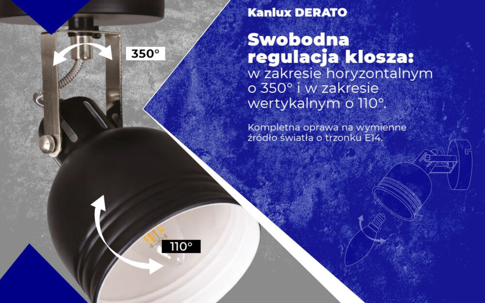 Lampa ścienno-sufitowa KANLUX Derato EL-1O W-SR Biało-srebrny regulacja kierunku swiatla dwa zakresy pierszy horyzontalny o 350 stopni drugi wertykalny o 110 stopni