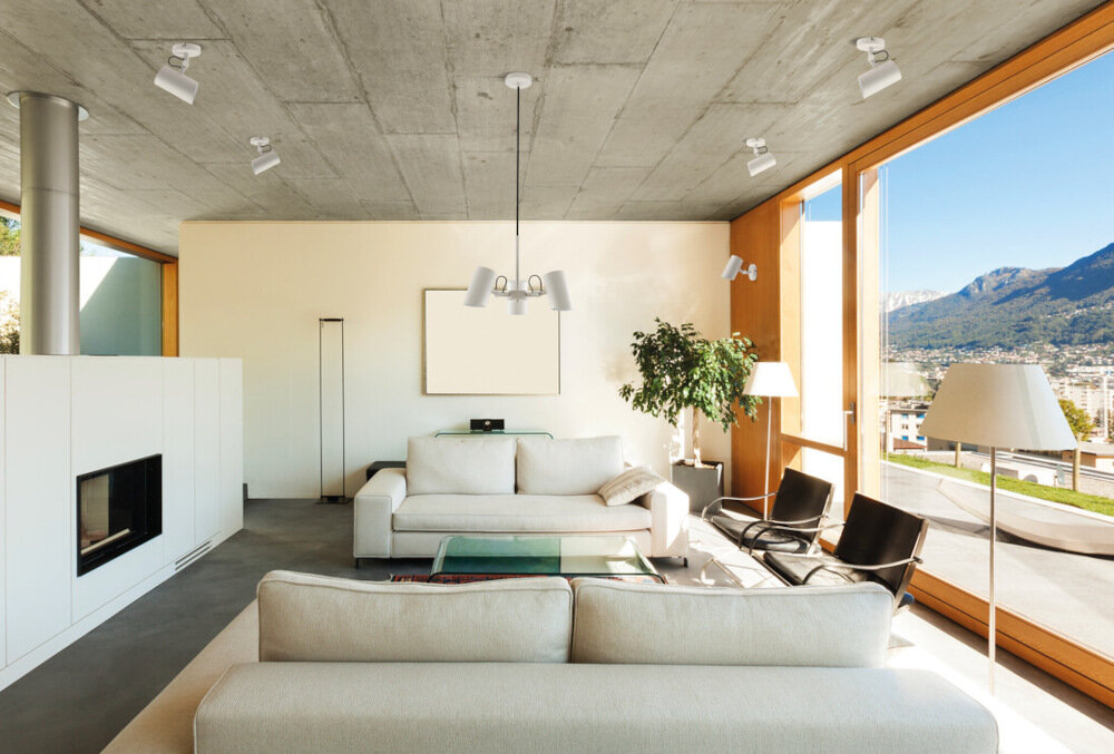 Lampa sufitowa KANLUX Agzar C 3xE14 W prosta geometryczna forma bialy kolor z wysokiej jakosci stali przewody w materialowym oplocie