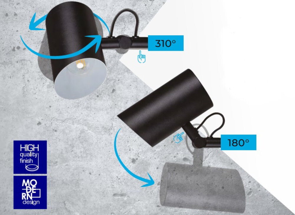 Lampa ścienno-sufitowa KANLUX Agzar EL-1O B swobodna regulacja kierunku strumienia swiatla w zakresie horyzontalnym o 345 stopni w zakresie wertykalnym o 105 stopni