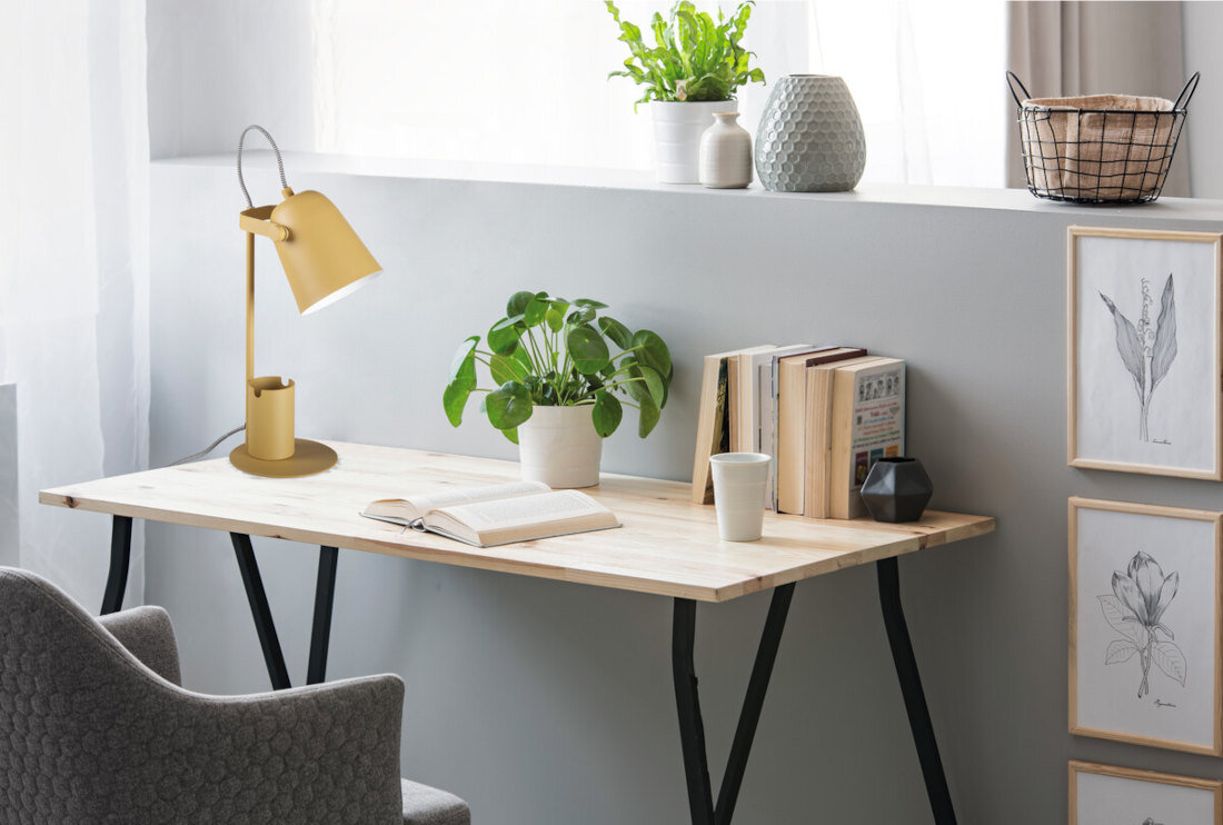 Lampka biurkowa KANLUX Raibo E27 Y organizer uchwyt podstawa wygoda komfort przechowywanie duży klosz trzonki E27 moc 5 W napięcie zakres 220-240 V