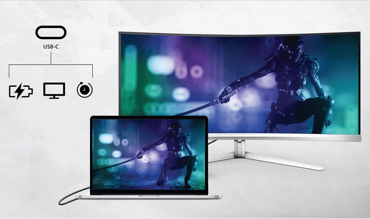 Monitor PHILIPS Evnia 8000 42M2N8900 usb-c zasilanie ładowanie funkcje