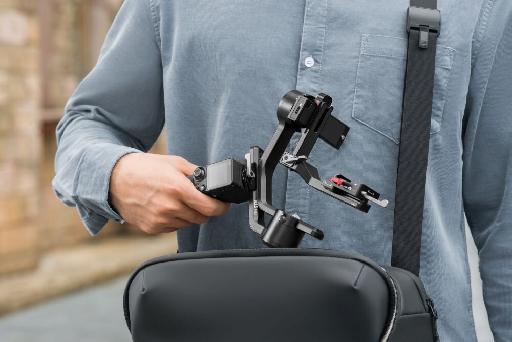Gimbal DJI RS 3 Mini fotografia stabilizacja nagrywanie żyroskop uchwyt zasilanie ładowanie bateria tryby przyciski złącza porty kompatybilność udźwig wykonanie pojemność
