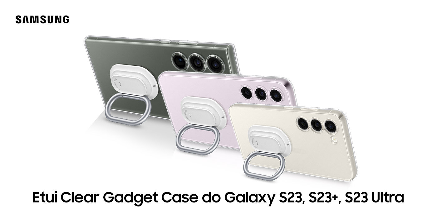 etui Clear Gadget Case założone na smartfony Galaxy S23 Ultra, Galaxy S23+ oraz Galaxy S23 etui Clear Gadget Case założone na smartfony Galaxy S23 Ultra, Galaxy S23+ oraz Galaxy S23