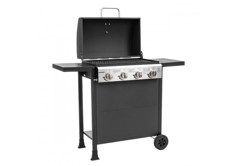 Grill gazowy MIRPOL Brenner G4 nowoczesny stylowy grill żeliwny ruszt utrzymuje odpowiednią temperaturę i natłuszczenie dań prosta bardzo solidna konstrukcja szereg przemyślanych rozwiązań