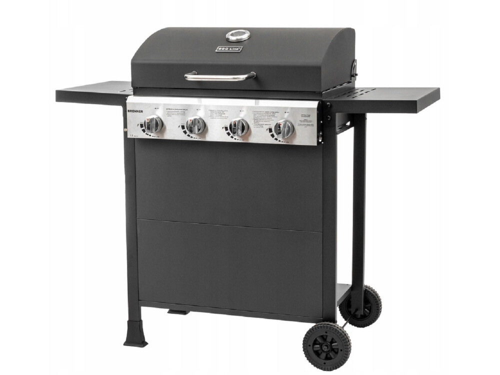 Grill gazowy MIRPOL Brenner G4 z wysokiej jakości stali emaliowanej ruszt z żeliwa zachowanie aromatu wewnątrz produktu ochrona środowiska szkodliwe substancje nie przedostają się do otoczenia