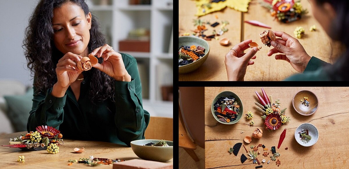 LEGO Icons Stroik z suszonych kwiatów 10314 kreatywność zabawa nauka rozwój klocki figurki minifigurki jakość tradycja konstrukcja nauka wyobraźnia role jakość bezpieczeństwo wyobraźnia budowanie pasja hobby funkcje instrukcja