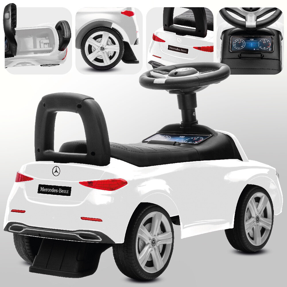 Jeździk SUN BABY Mercedes C-Class J05.039.1.3 Biały spelnia normy bezpieczenstwa EN7 przystosowany do dzieci bezpieczna radosna zabawa aktywna zabawa rozwoj trwaly bezpieczny prlen przydatnych funkcji