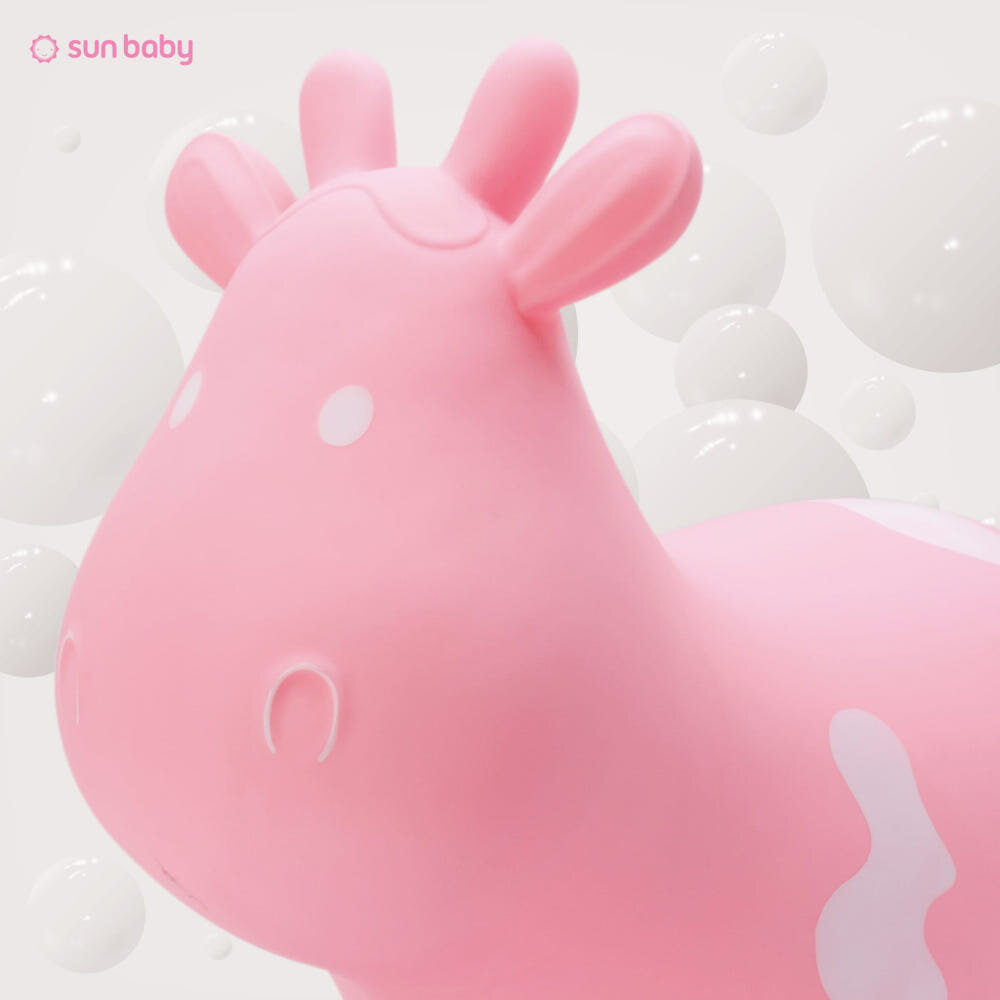 Skoczek SUN BABY Krówka J06.002.0.2 z przyjemnej w dotyku matowej gumy bezpieczenstwo latwe czyszczenie certyfikaty: EN71-1, EN71-2, EN71,3