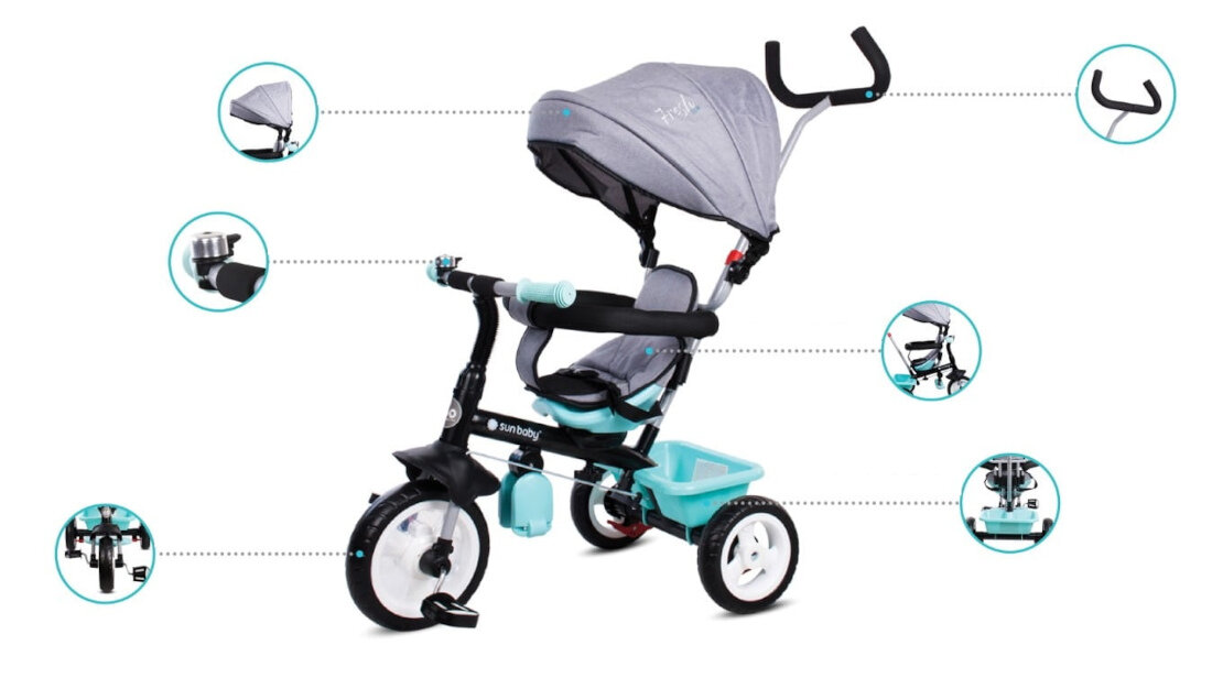 Trojkolowiec SUN BABY Fresh 360 Szary male mobilny lekki od 12 miesiecy do 36 miesiecy