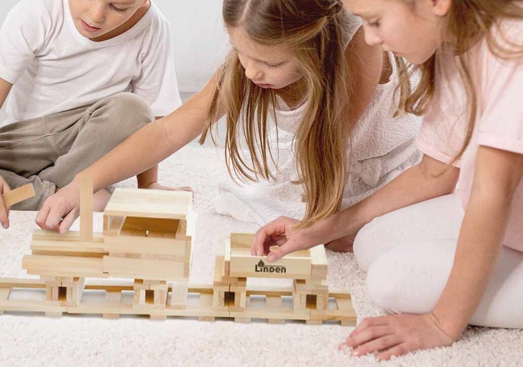 Klocki drewniane LINDENWOOD Linden Wspólna zabawa jakość trwałość Edukacja rozwój umiejętności Bezpieczne dla dzieci Bezpieczne dla środowiska