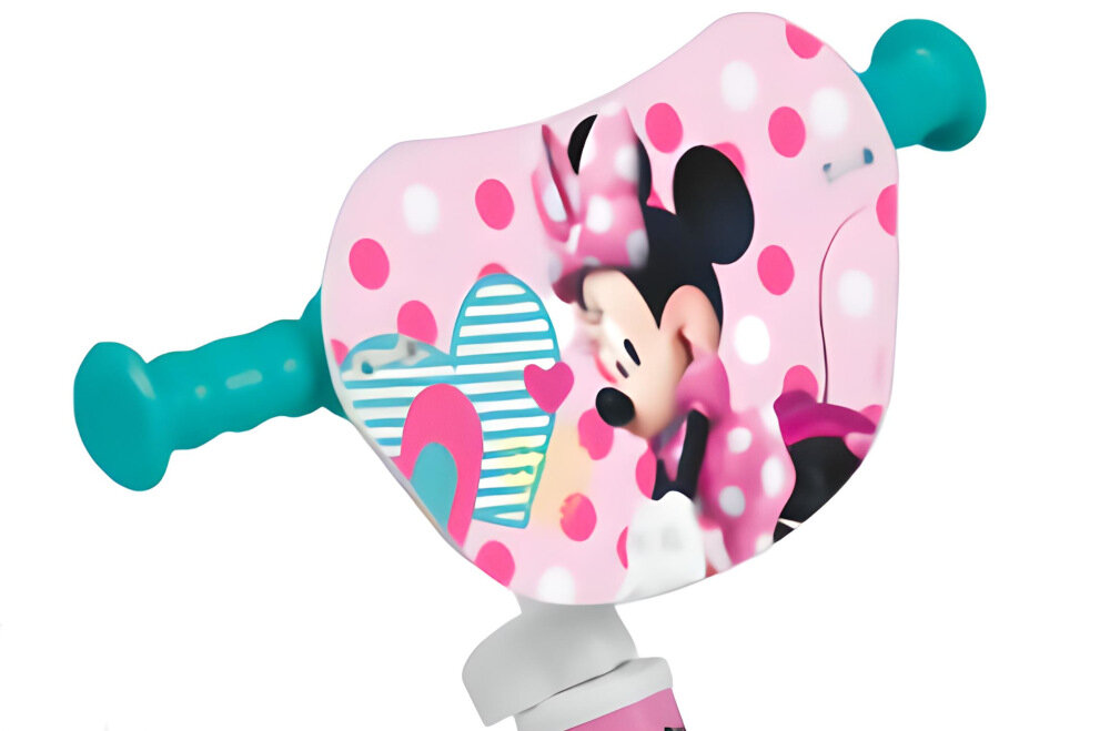 Rowerek biegowy HUFFY Minnie 27971W Różowy kierownica regulowana standardowe uchwyty antypoślizgowy materiał zabezpiecza ręce przed ześlizgnięciem się na boki kolorowa plakietka przedstawia ZygZaka McQueena