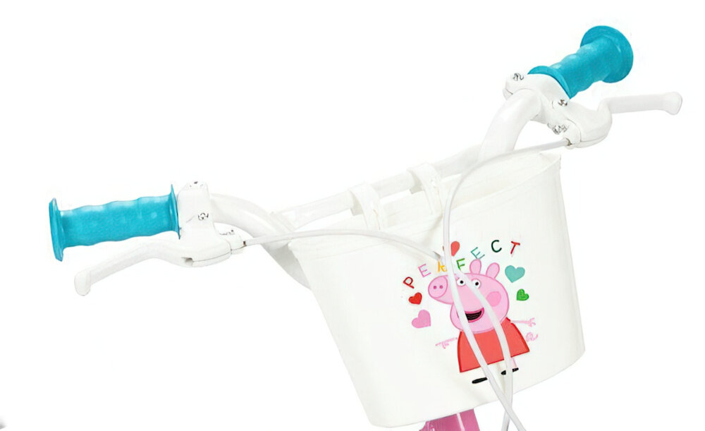 Rower dziecięcy TOIMSA Świnka Peppa 12 cali dla dziewczynki ukryty kierownicy pokryte antypoślizgowym materiałem przedni koszyk na drobiazgi na kierownicy z wizerunkiem Świnki Peppy