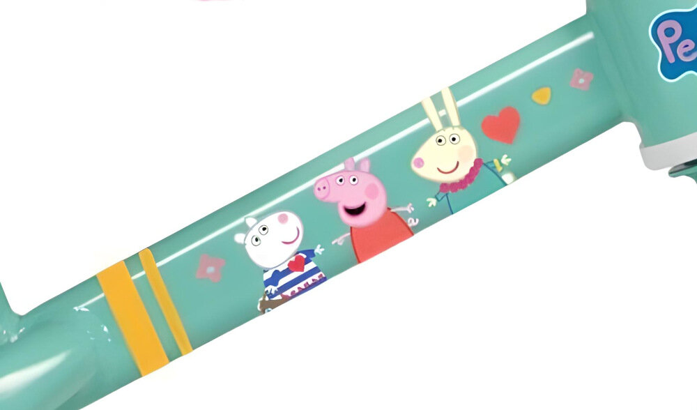 Rowerek biegowy TOIMSA Świnka Peppa TOI198 Zielono-różowy wytrzymała rama z wysokiej jakości stali pokryta błyszczącym lakierem lekki waga 3,5 kg w żywej zielono-różowej kolorystyce